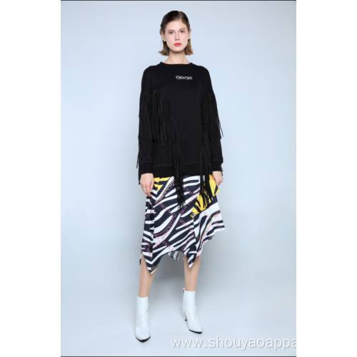 LADIES RUFFLED ZEBRA MIDI SKIRT